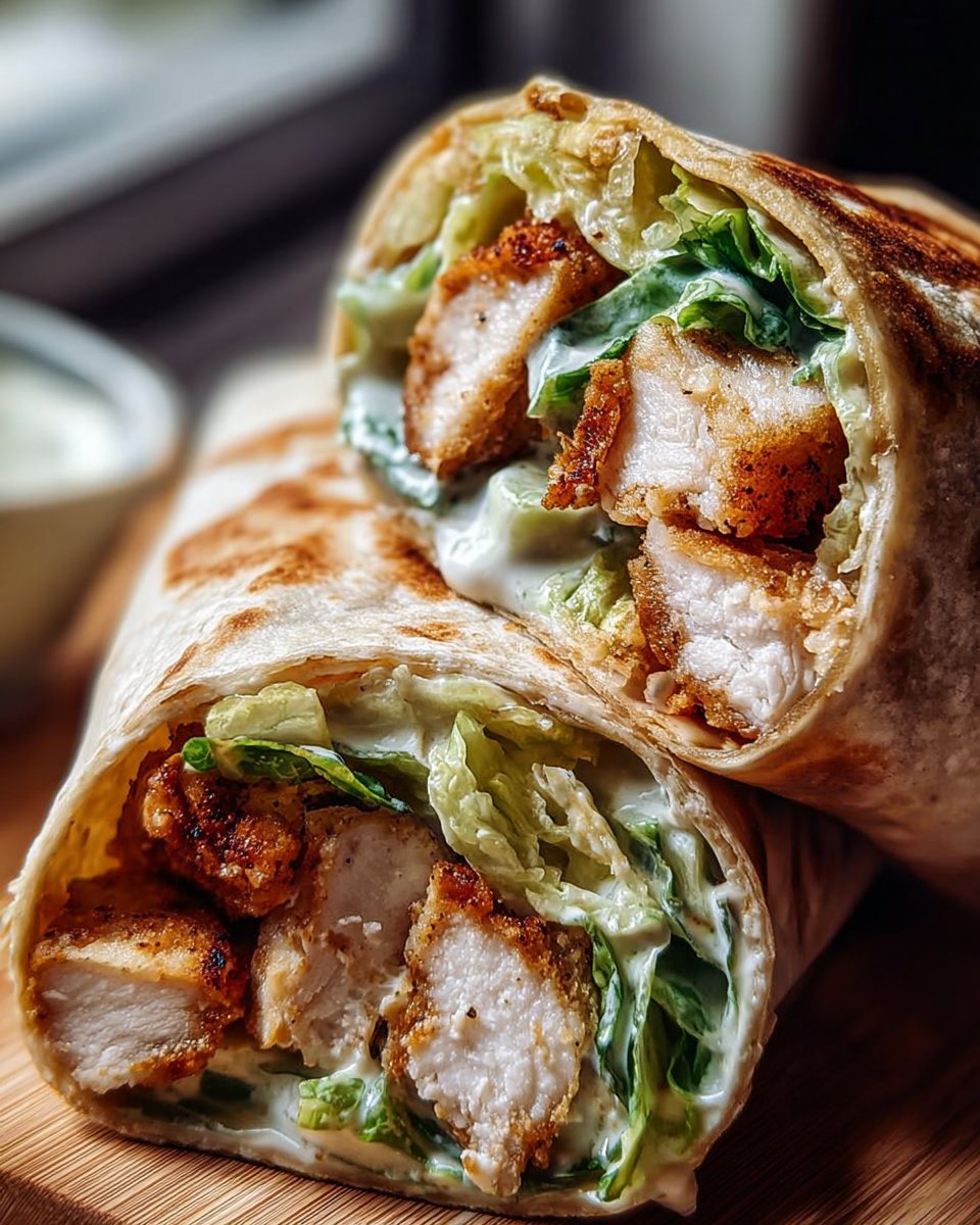 Crispy Golden Chicken Caesar Wraps with Creamy Dressing