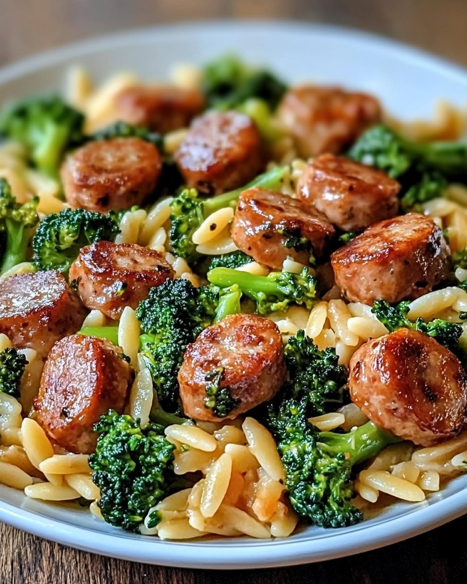 One-Pan Chicken Sausage Broccoli Orzo