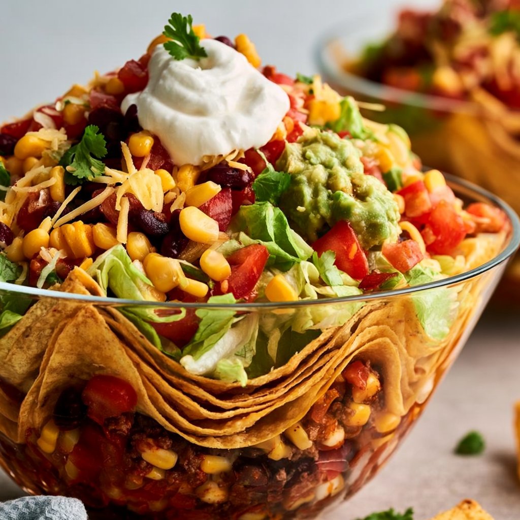 Best Taco Salad with Sour Cream and Ground Meat