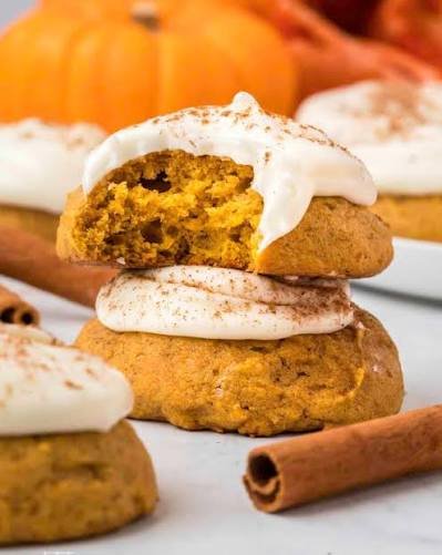 Pumpkin Cookies with Cream Cheese Frosting