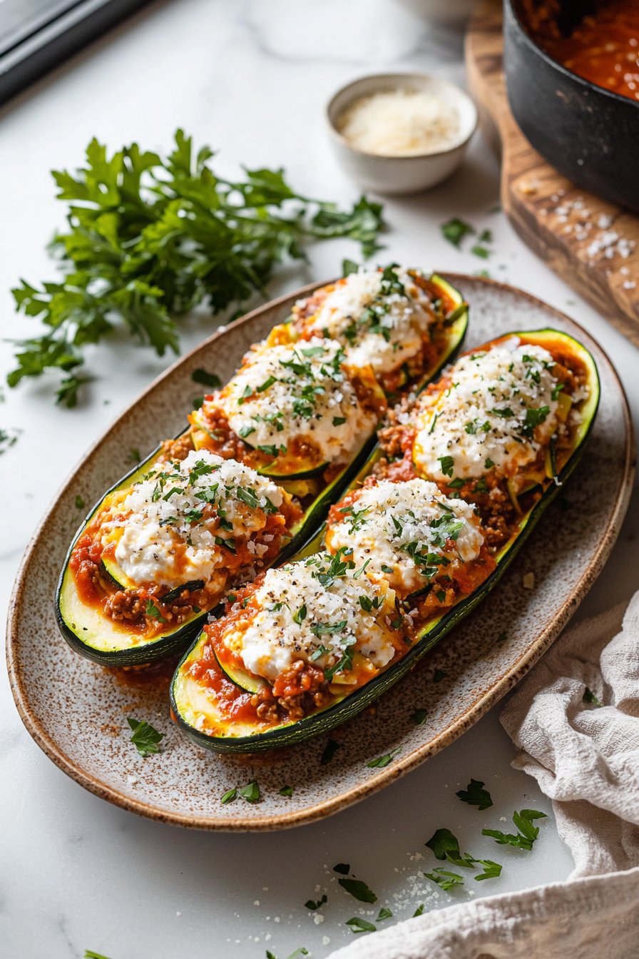Gefüllte Lasagne Zucchini-Boote
