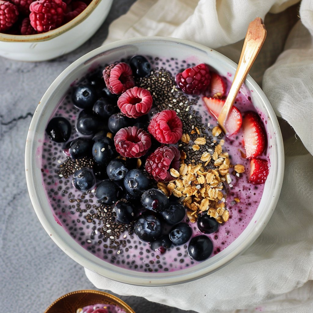 High-Fiber Chia Seed and Berry Pudding Bowl