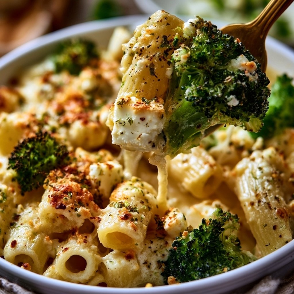 Gebackene Pasta mit Feta und Brokkoli