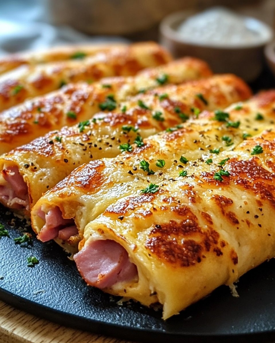 Pfannkuchen-Röllchen mit Schinken