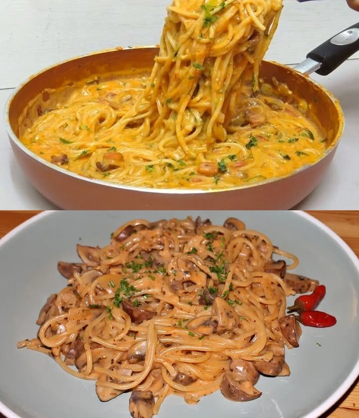 Spaghetti mit Pilzsahnesauce