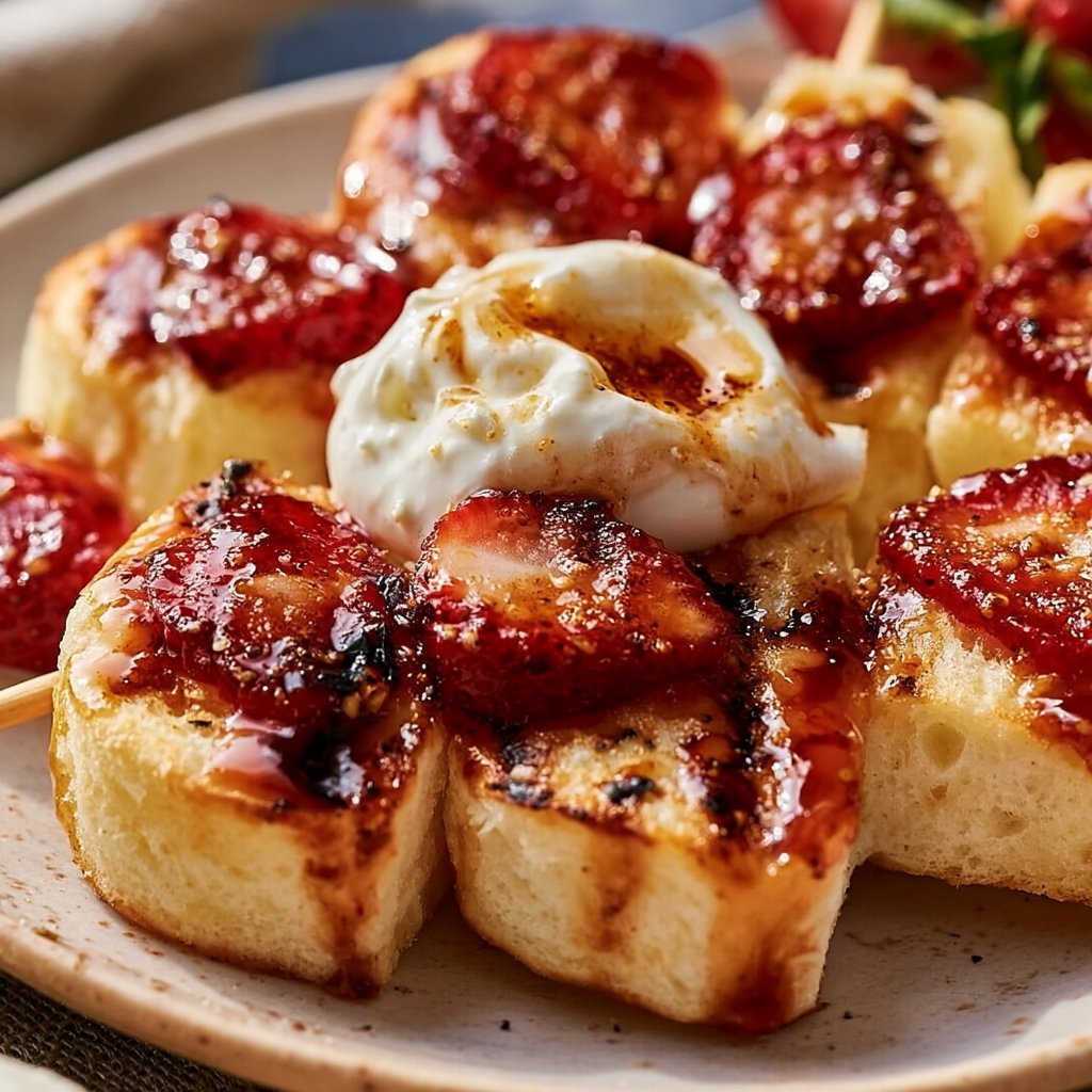 Grilled Strawberry Shortcake Skewers with Whipped Cream