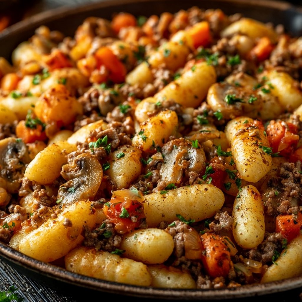 Schupfnudeln mit Hackfleisch und Gemüse