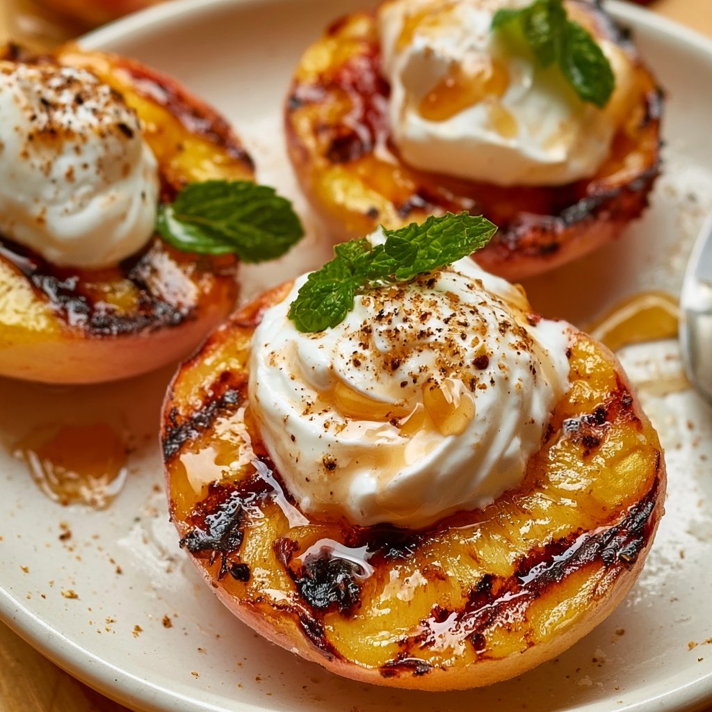 Gegrillte Pfirsiche mit Joghurt und Honig