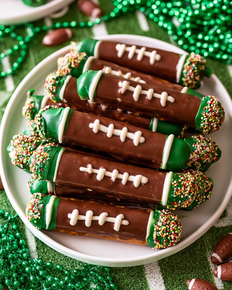 Football Themed Chocolate Pretzel Rods