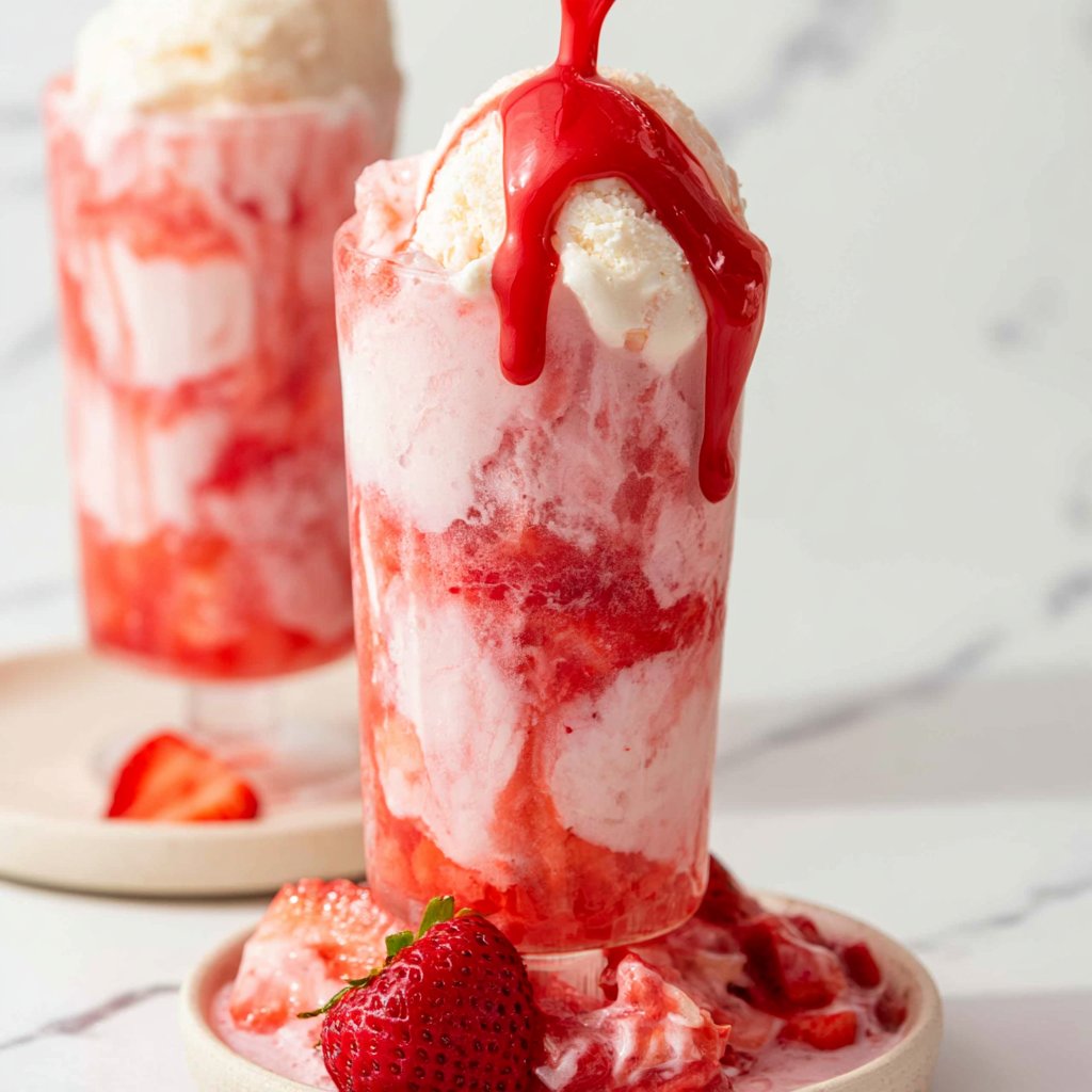 Fresh Strawberry Soda with Vanilla Ice Cream Float