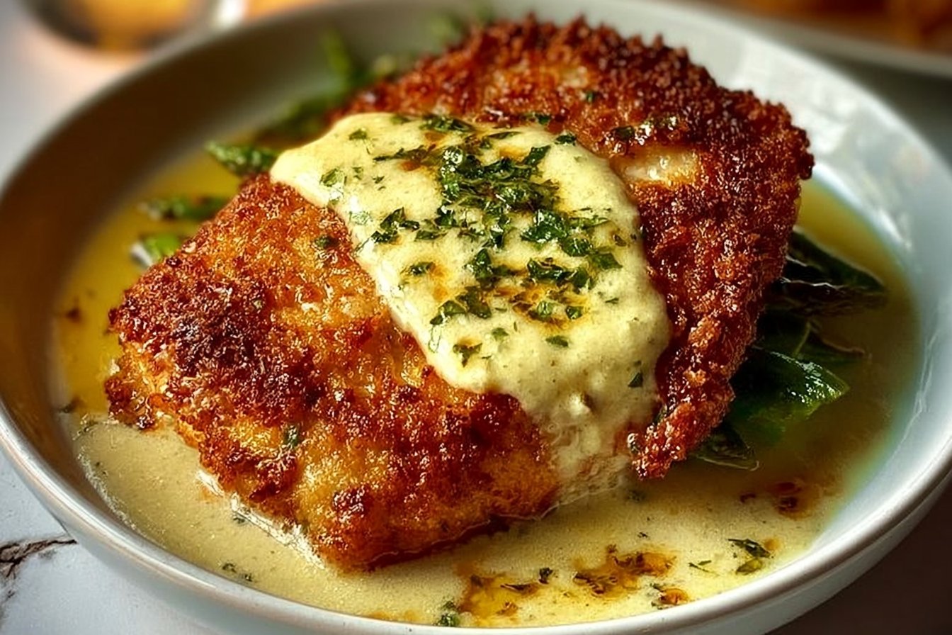 Parmesan Crusted Chicken with Creamy Lemon Sauce