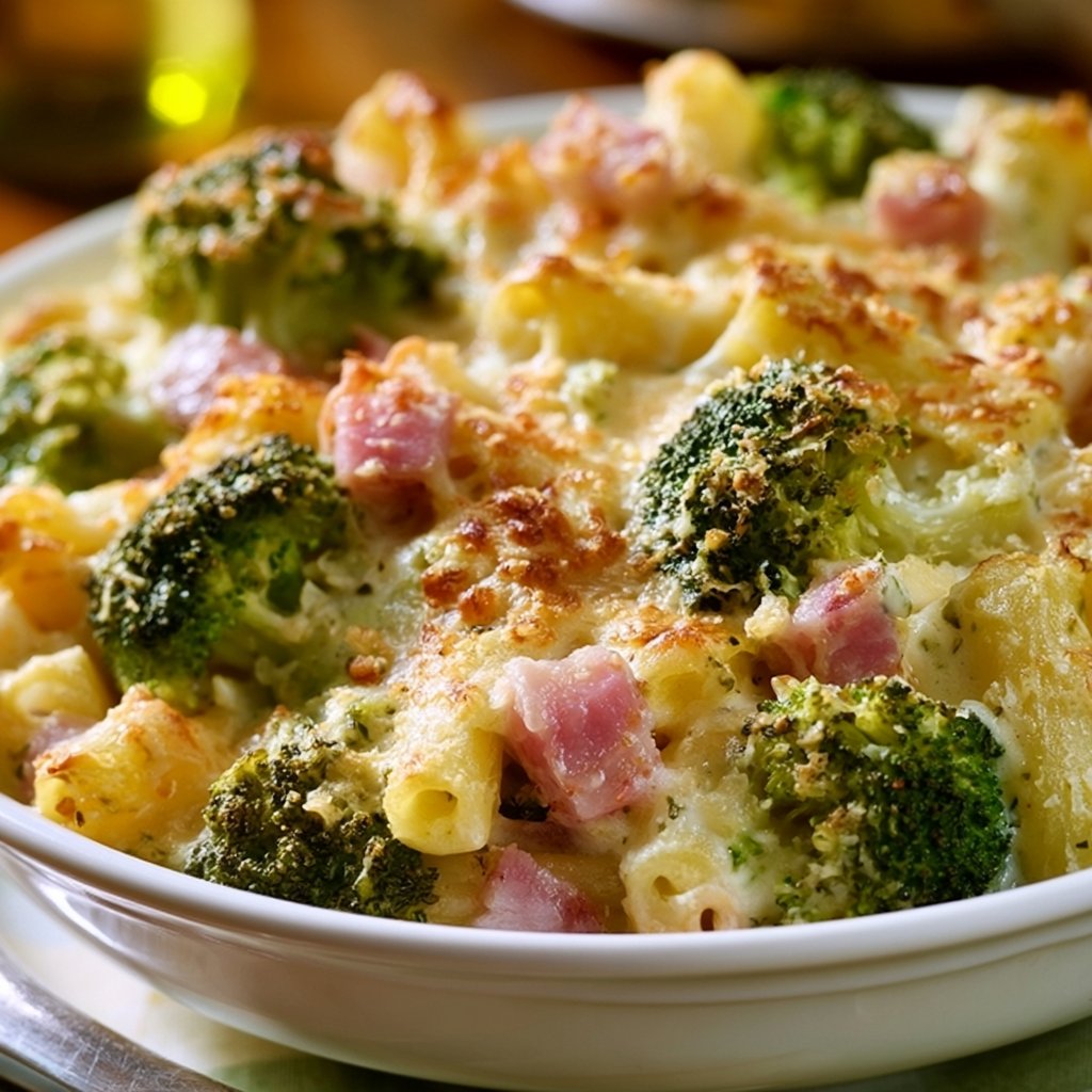 Nudelauflauf mit Brokkoli und Schinken