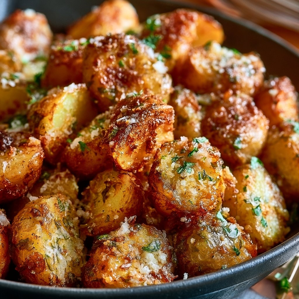 Crispy Garlic Herb Roasted Potatoes with Parmesan