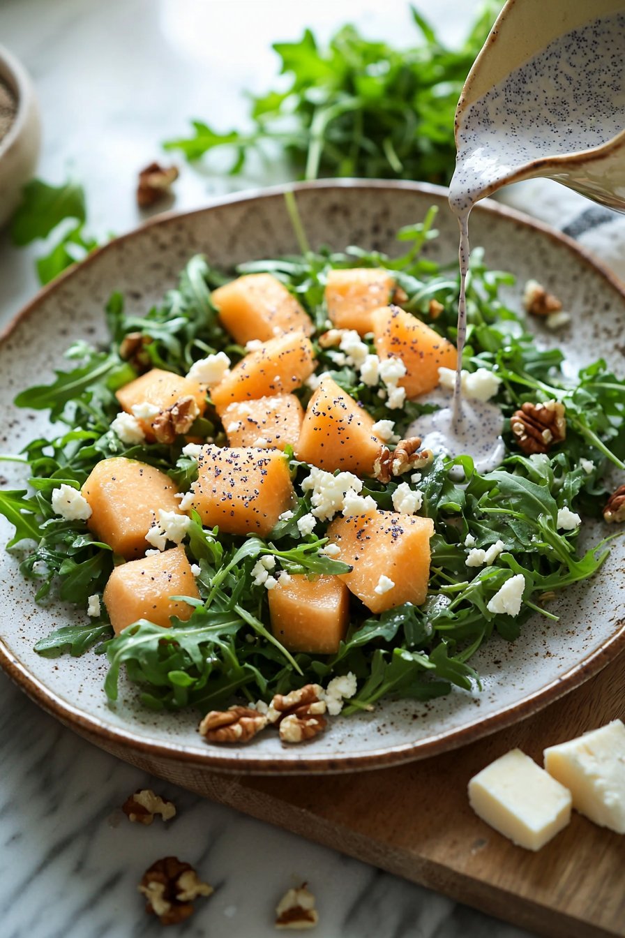 Cantaloupe Arugula Salad with Poppy Seed Dressing