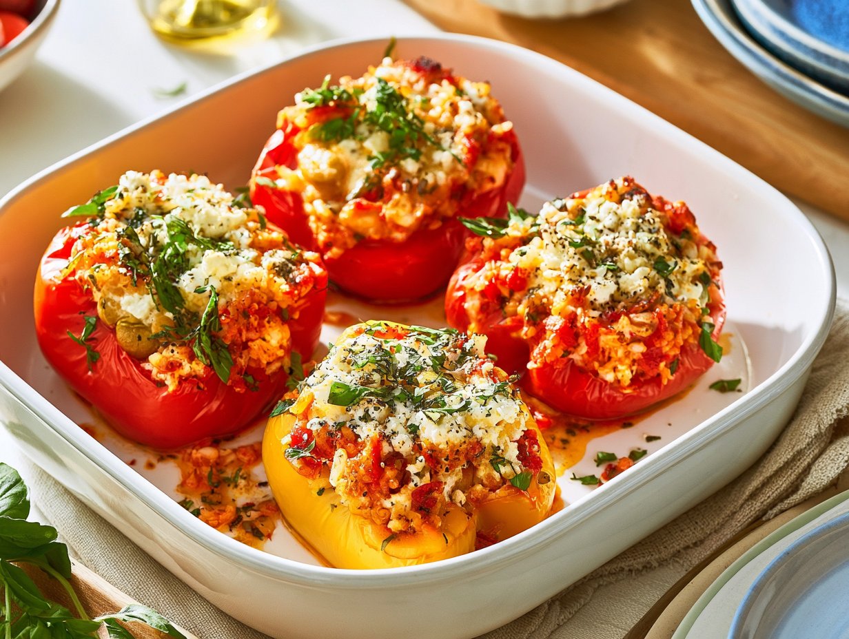 Vegetarian Stuffed Peppers with Rice and Feta Vegetarian Stuffed Peppers with Rice and Feta