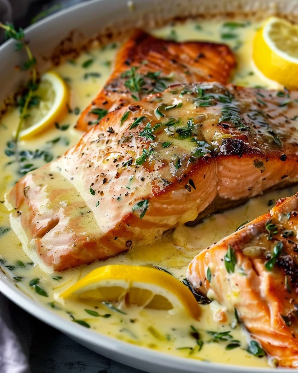 Baked Salmon with Lemon Butter Cream Sauce