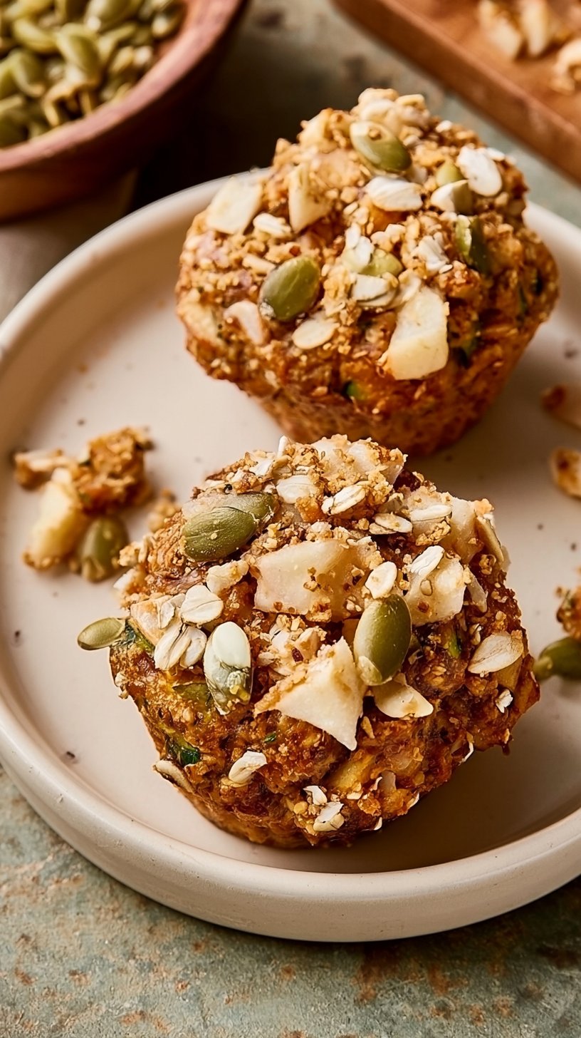 Zucchini Apple Muffins with Pumpkin Seed Topping