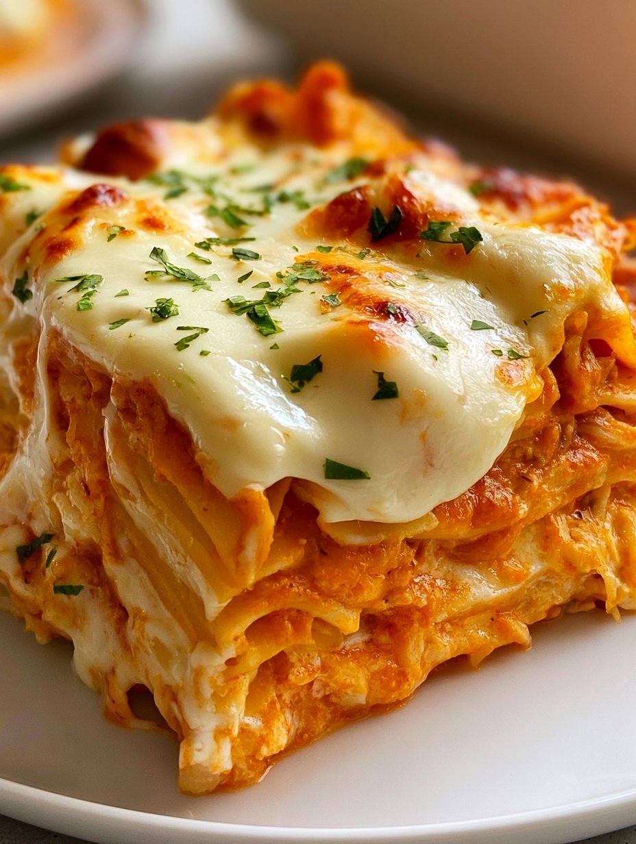Lasaña de Pollo con Salsa Buffalo y Queso Ranchero