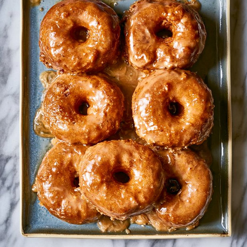 Baked Pumpkin Donuts Topped with Sweet Maple Glaze