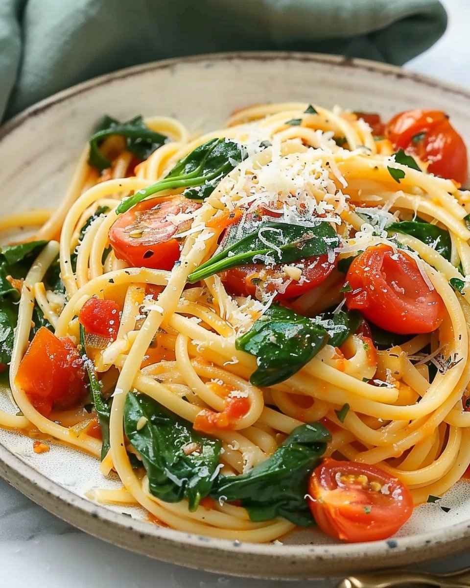 Easy Pasta with Tomatoes and Spinach