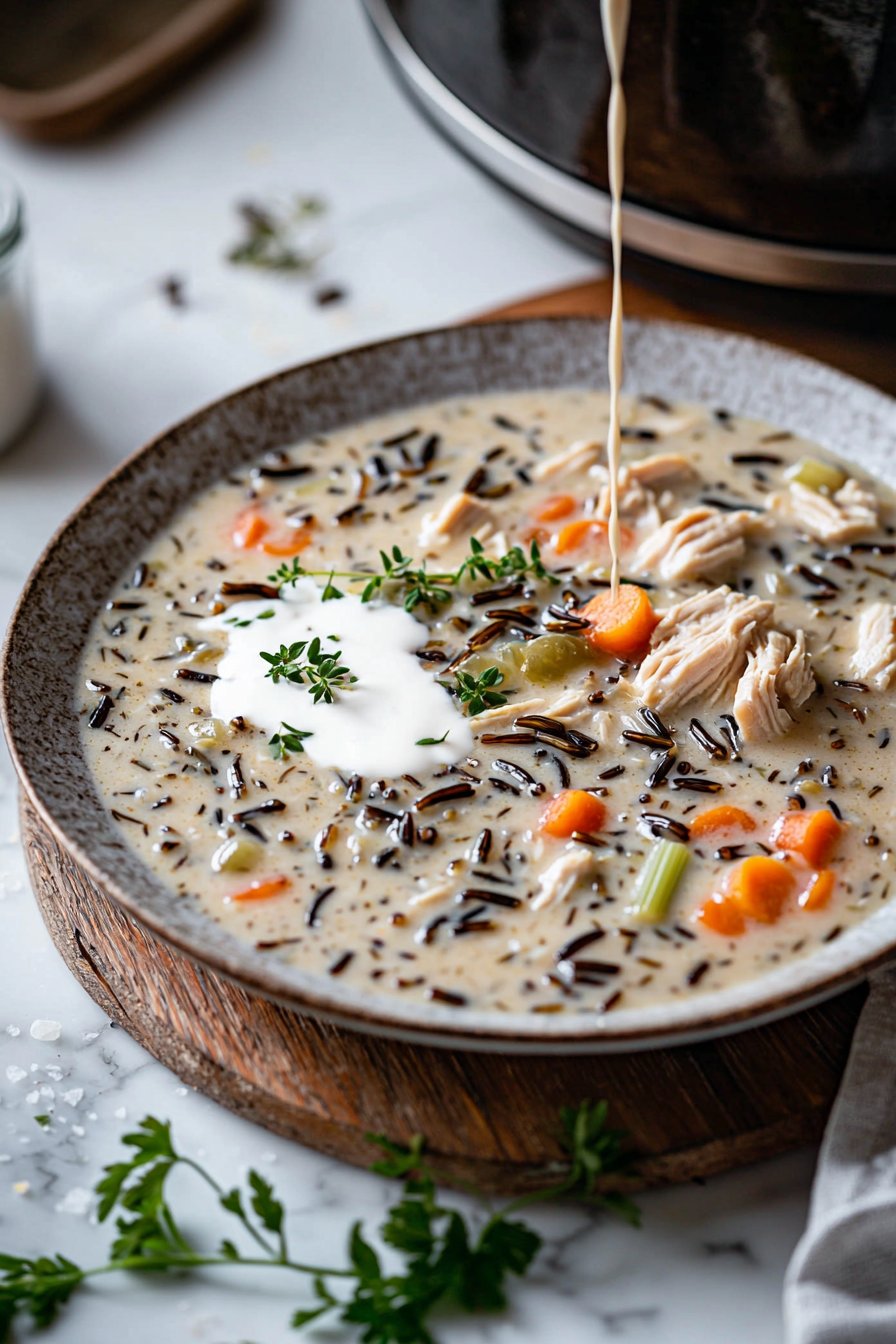 Cremige Crockpot-Hühnchen-Wildreis-Suppe