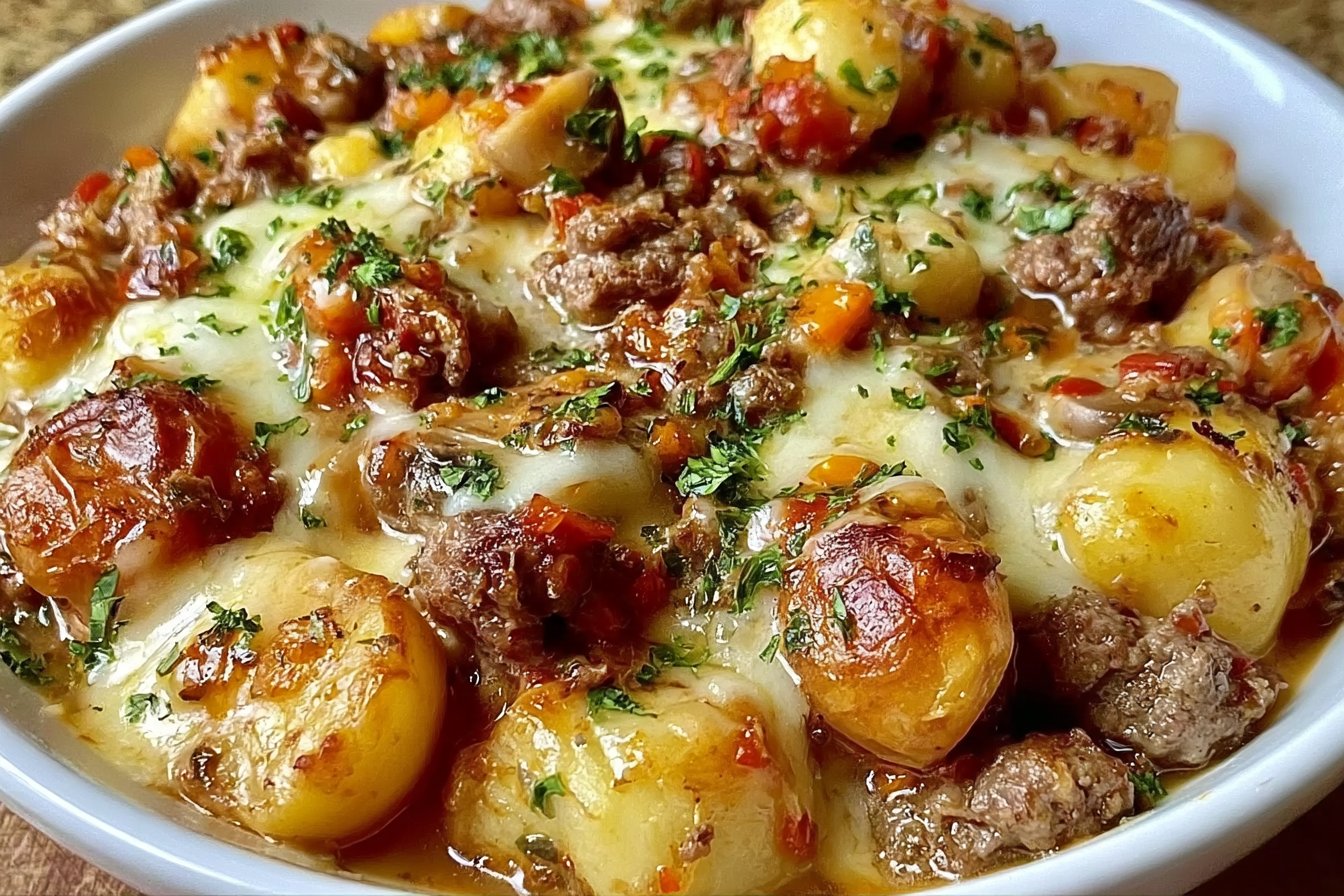 Cheesy Meat & Potato Skillet