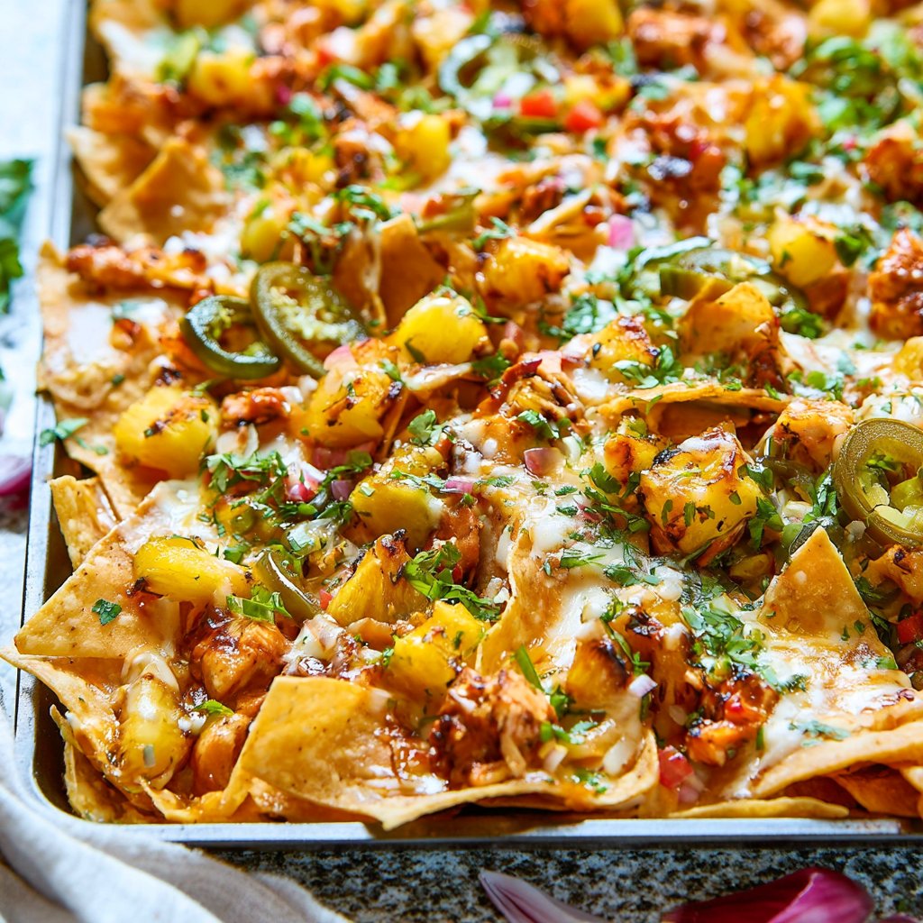 BBQ Chicken and Grilled Pineapple Nachos