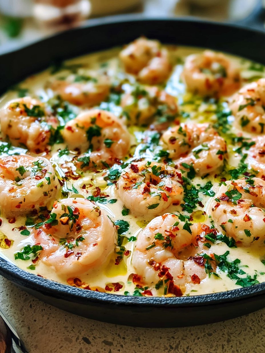 Camarones en crema de coco y ajo