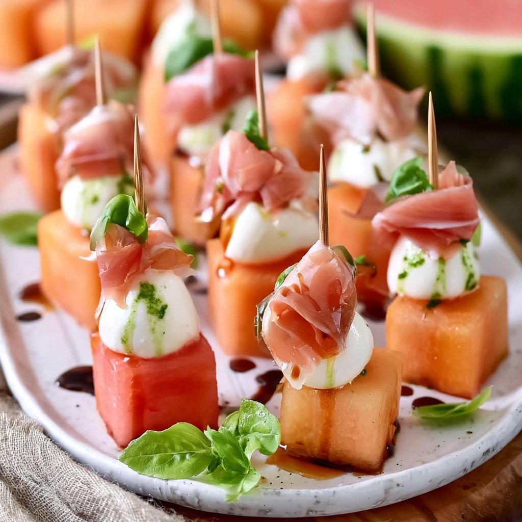 Melonen-Mozzarella-Schinken Fingerfood kalt zum Vorbereiten Rezepte