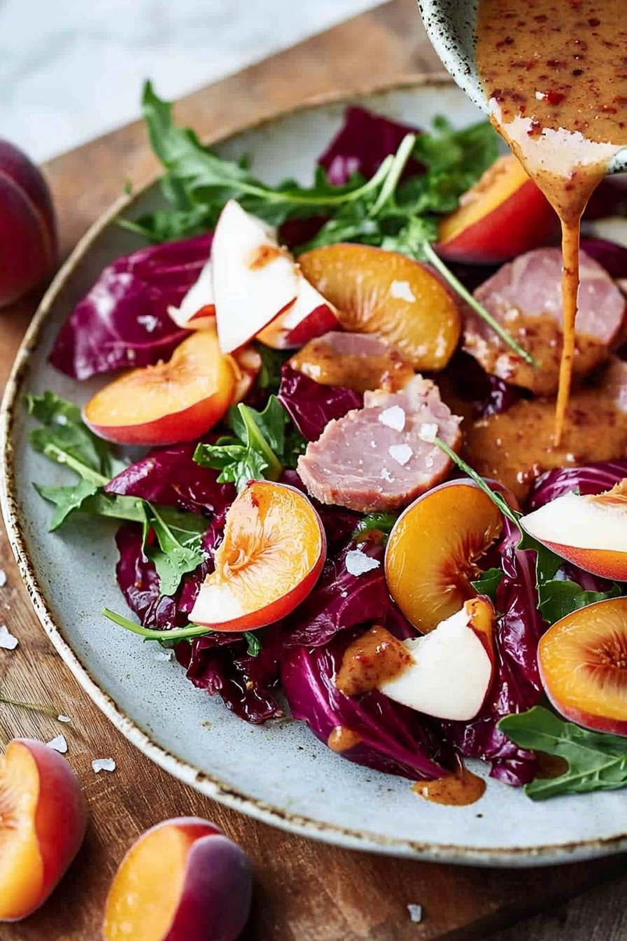 Radicchio with Ham, Nectarine, and Apricot Chili Dressing