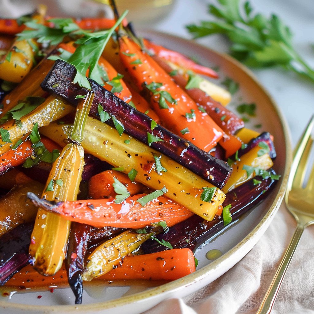 Hot Honey Glazed Roasted Rainbow Carrots