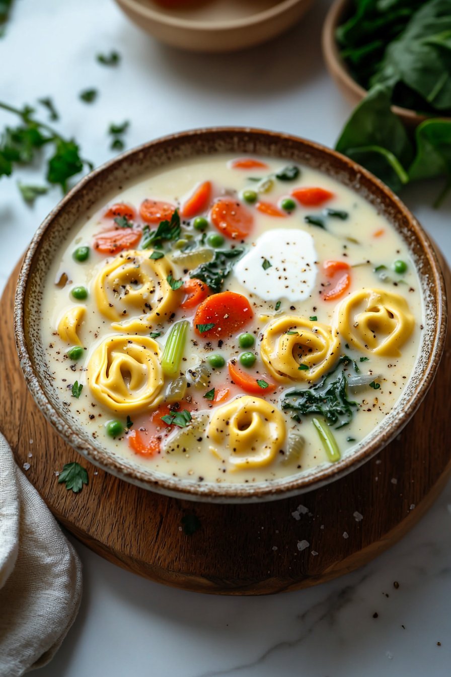 Slow Cooker Creamy Tortellini Vegetable Soup
