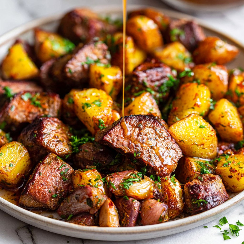 One-Pan Garlic Herb Butter Steak Bites & Potatoes