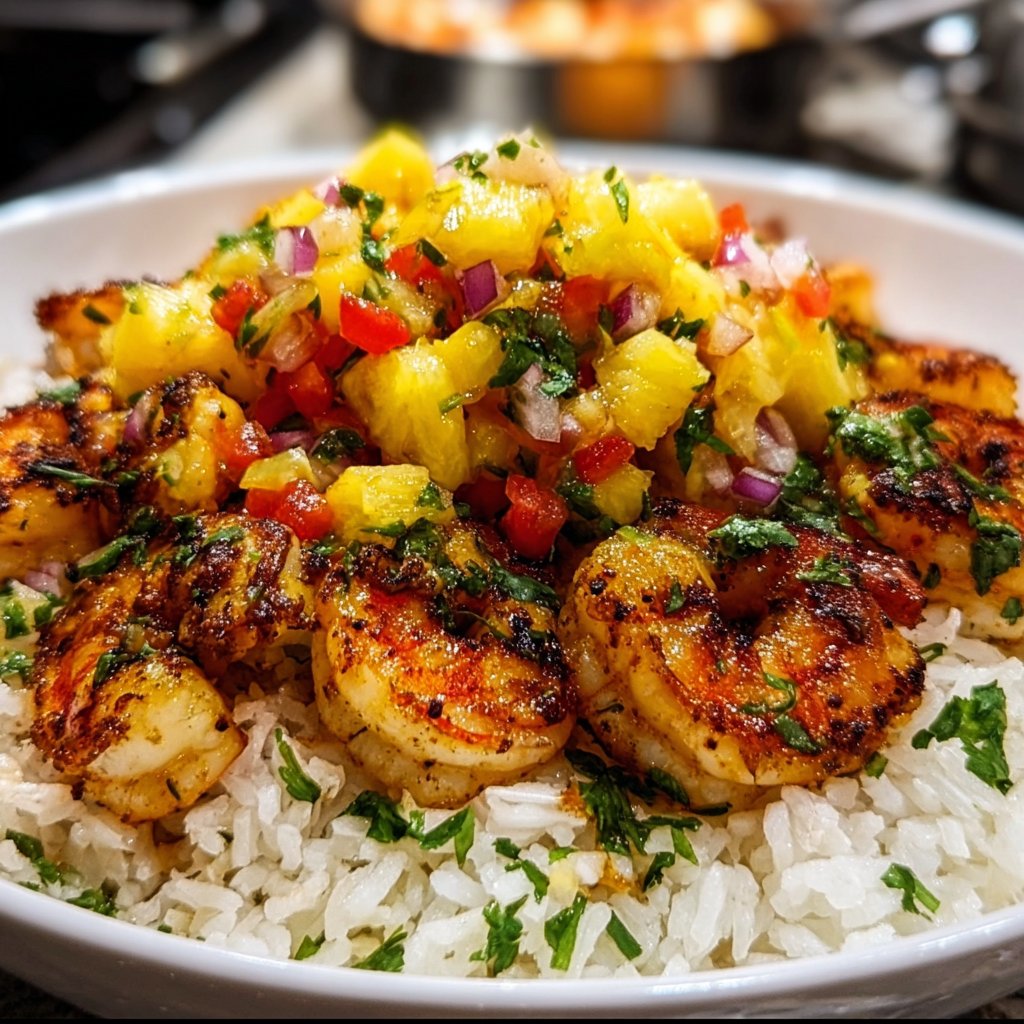 Easy Shrimp Rice Bowl with Pineapple Salsa