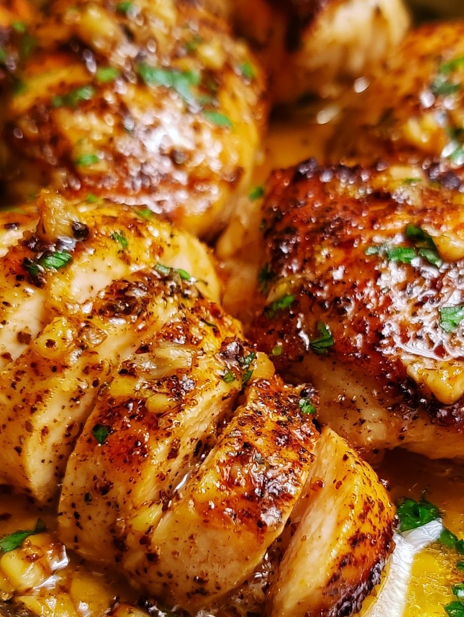 Pollo con mantequilla de ajo en sartén