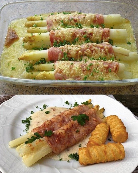 Spargel mit Schinken und Sauce