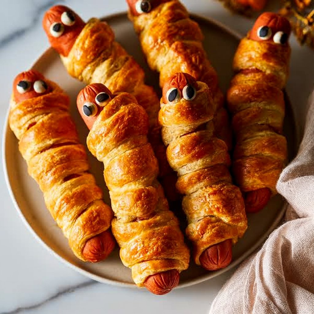 Crescent Roll Wrapped Mummy Hot Dogs