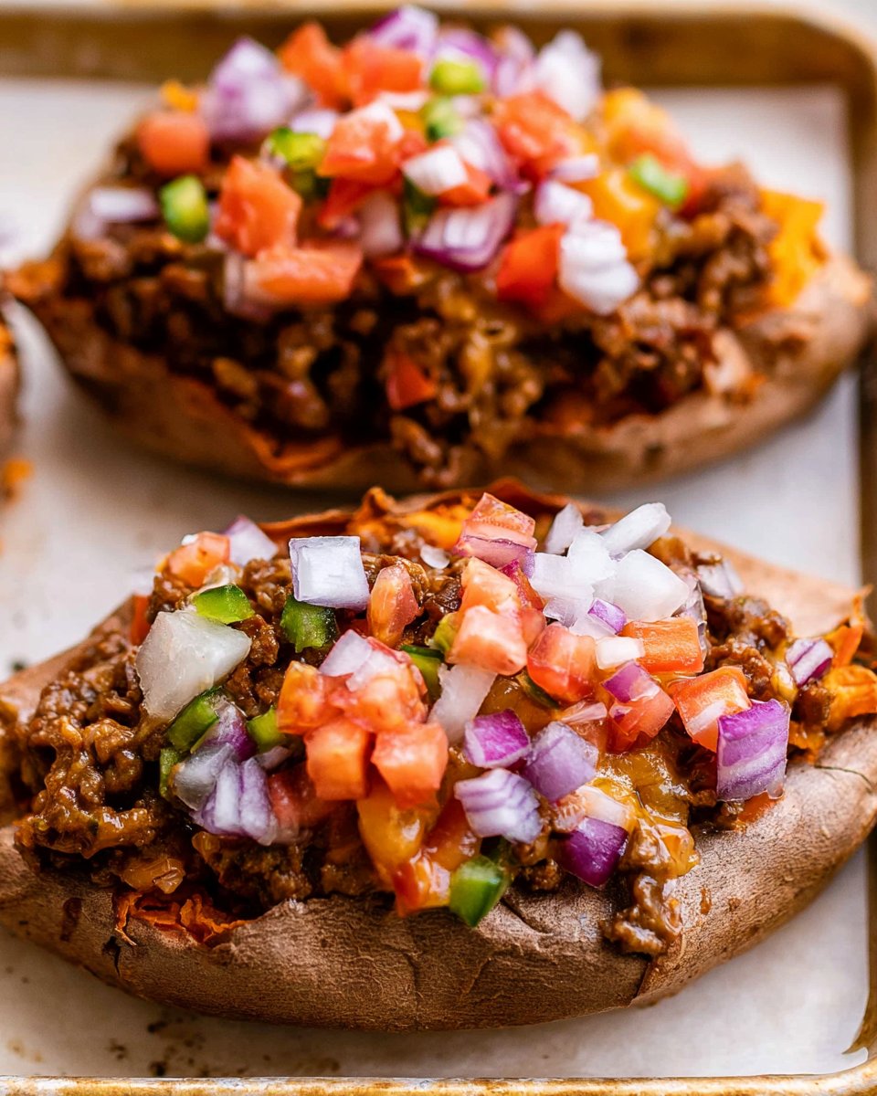 Easy Ground Beef Stuffed Sweet Potatoes (Cheeseburger Style!)