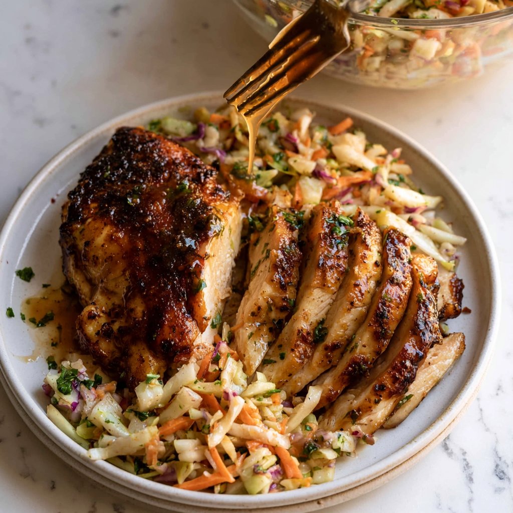 Sticky Apple Cider Chicken with Autumn Slaw
