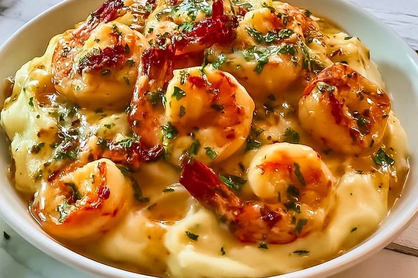 Creamy Garlic Shrimp Over Mashed Potatoes