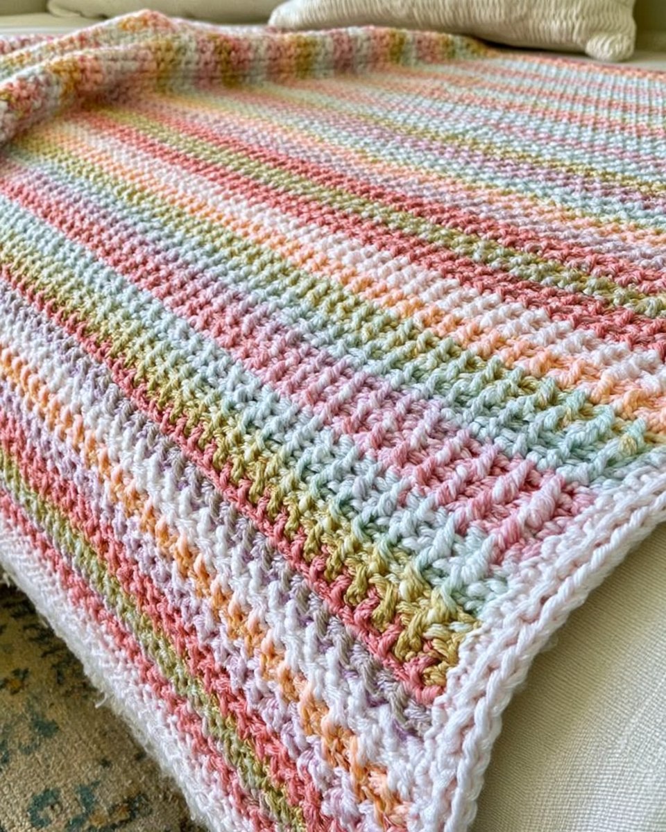 Rainbow Peaks Alpine Stitch Blanket Pattern