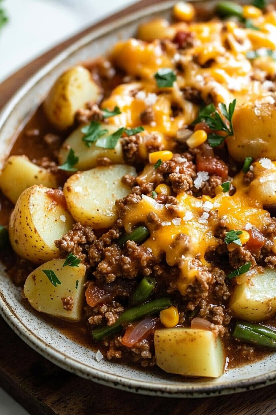 Slow Cooker Cowboy Casserole with Ground Beef and Potatoes