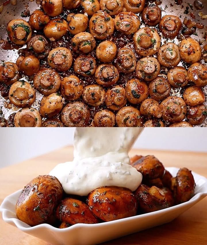 Gebratene Champignons mit Knoblauch und Petersilie