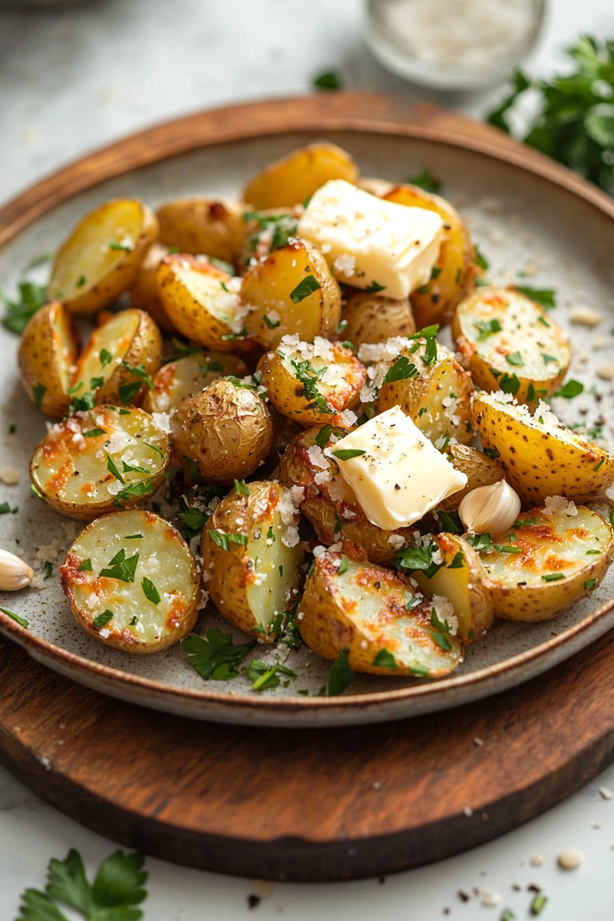 Roasted Garlic Butter Parmesan Potatoes