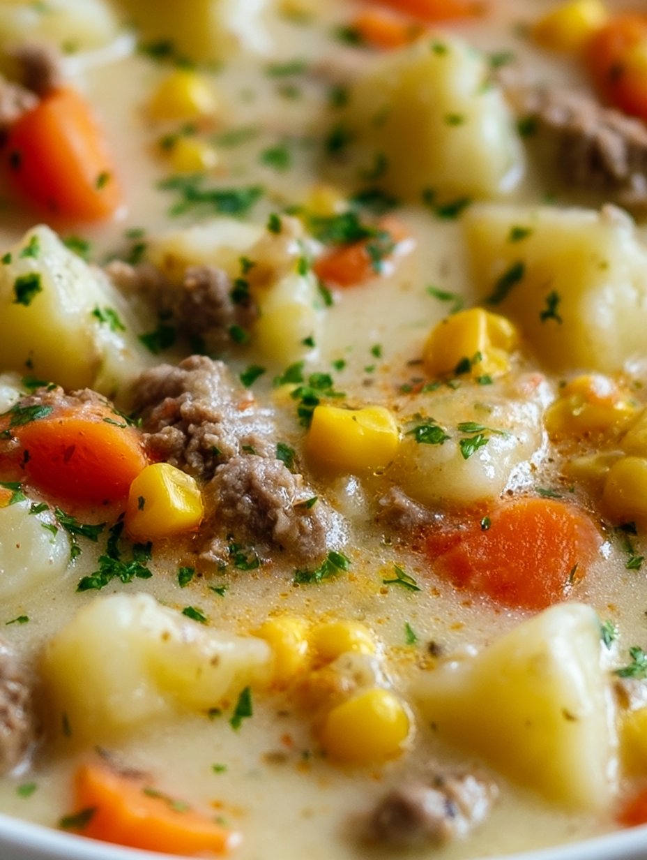 Sopa Cremosa de Papa y Carne Molida