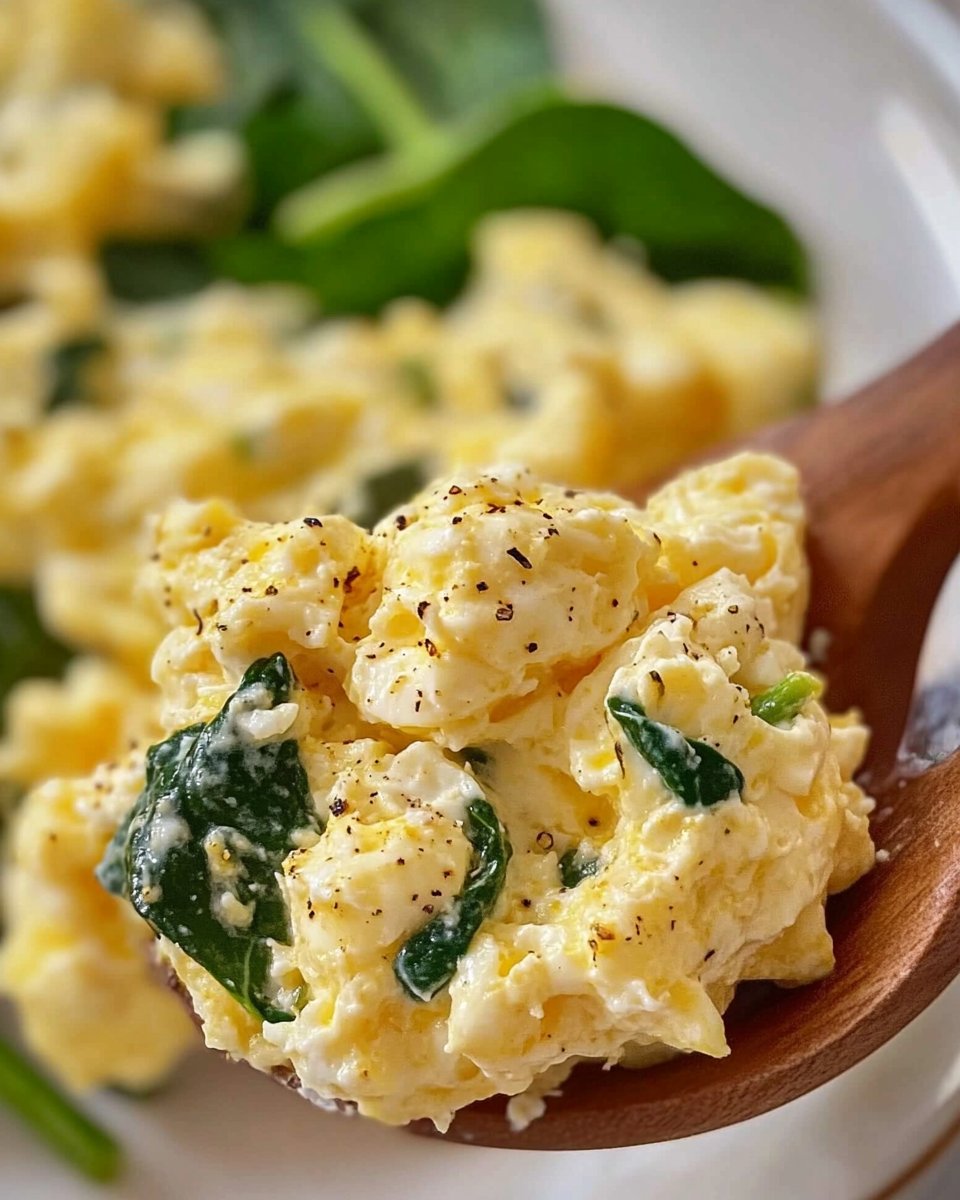 Scrambled Eggs with Cottage Cheese and Spinach