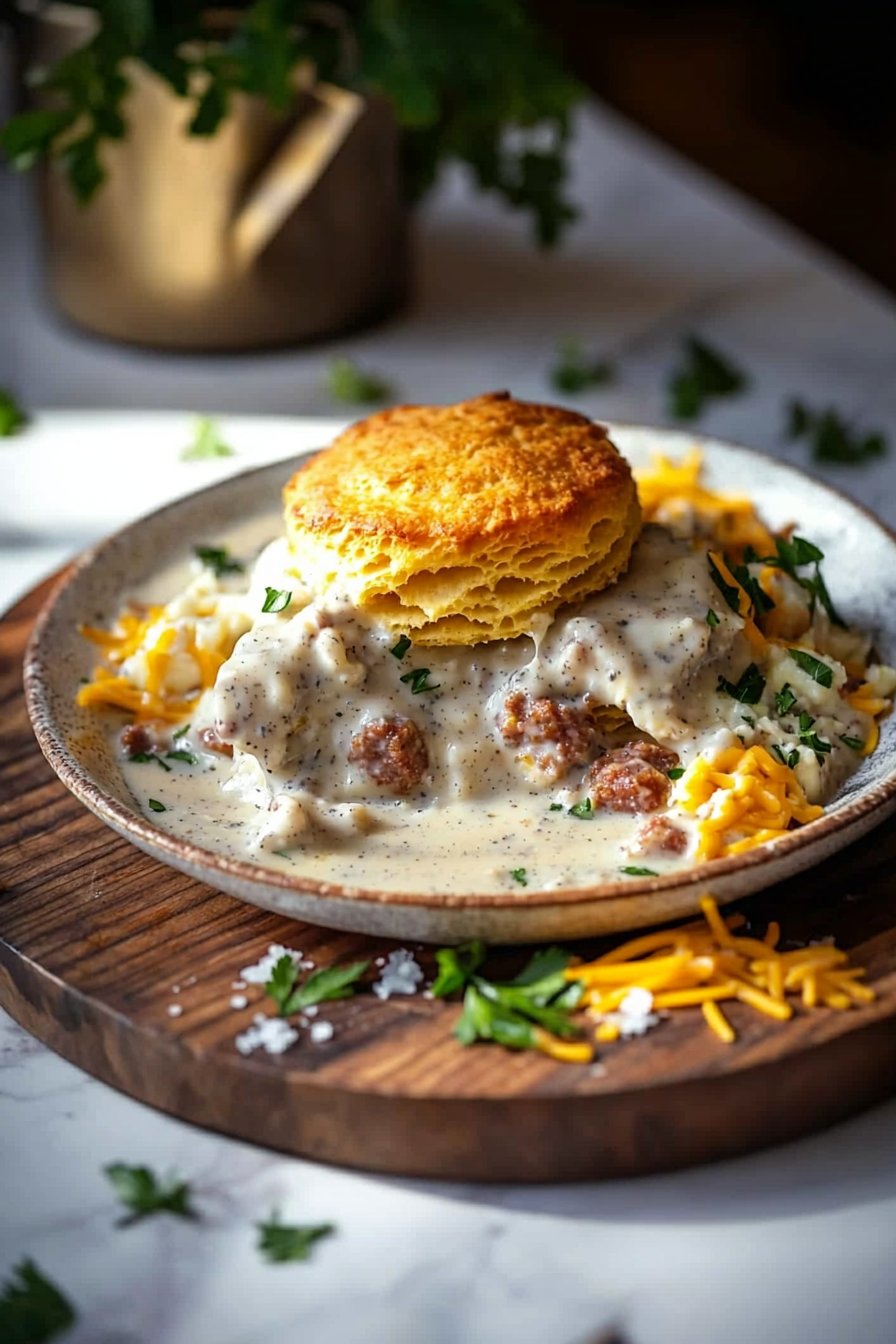 Biscuits and Gravy Breakfast Casserole