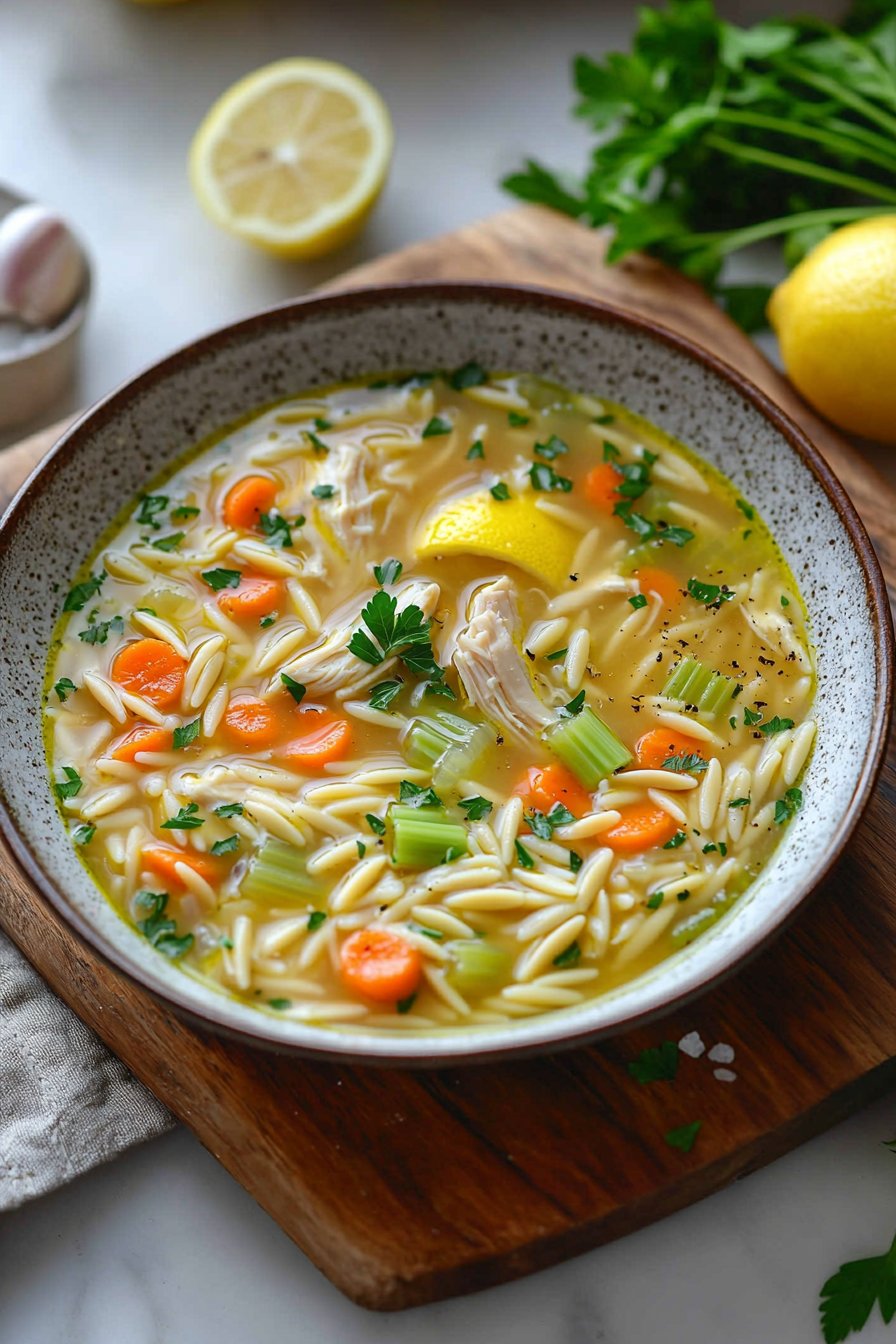 Zitronen-Hühnchen-Orzo-Suppe