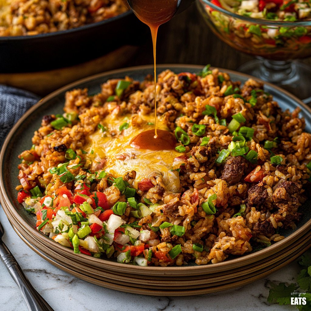 One Pot Cheesy Cajun Beef Rice