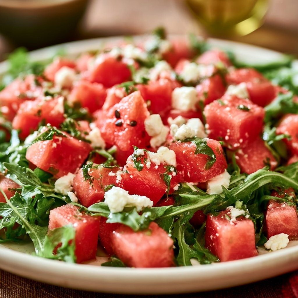 Wassermelonen-Feta-Salat mit Rucola